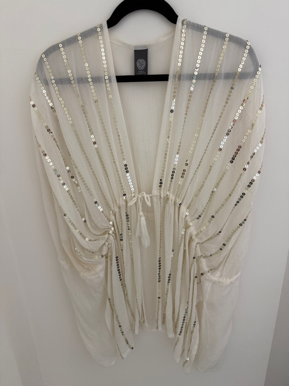 Vince Camuto gauzy Ivory Sequin Open-Front Kimono